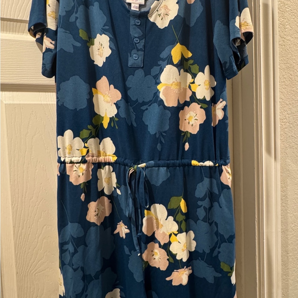 Chic Floral Blue Romper with Drawstring